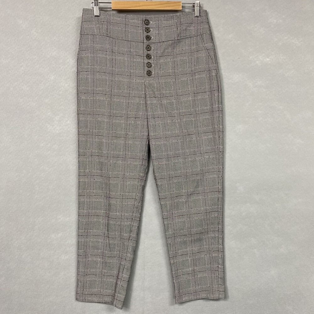 Joie Women 12 Plaid Crop Trousers Gray Dark Academia Preppy Button Fly